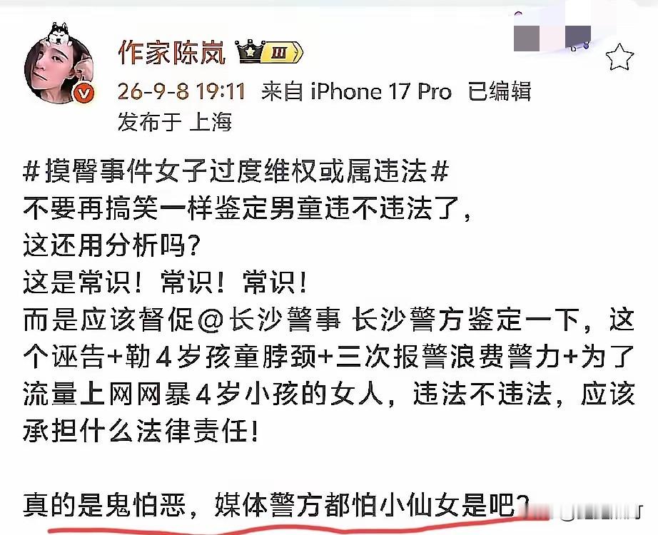 4岁男童“摸”屁股？成年人箍脖、报警、网暴，这出戏演砸了！作家陈岚直接@长沙警事，一句话问到了根上：