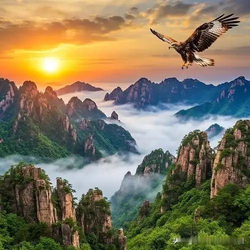 上联:落日裹金鸥扑浪下联:青山叠翠鹰穿云