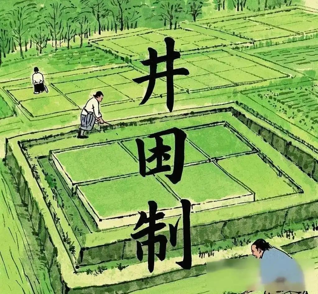 井田制是商周成熟的奴隶制土地国有制，土地归周天子所有，以“井”字划分为九块，八家