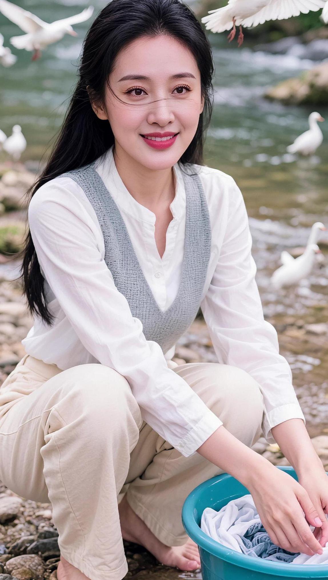 AI溪边清新写真抖音ai创作自然美景自然风景区骨相美人