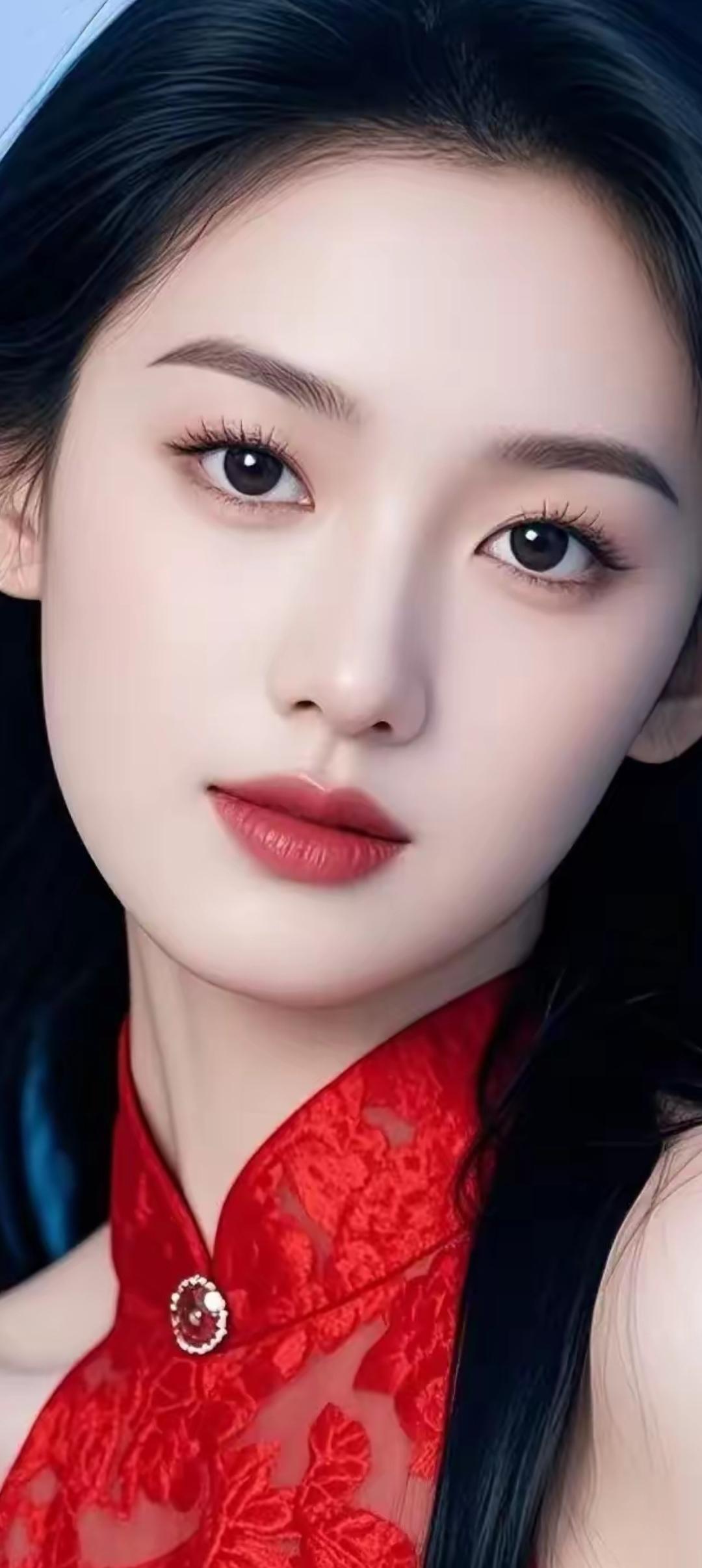 惊艳的东方美人，红衣飘逸，气质非凡！