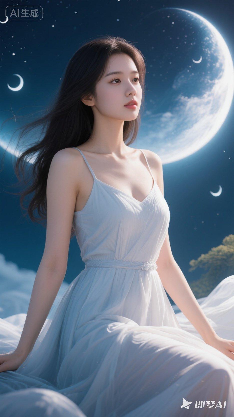 梦幻月夜下的仙气少女🌙✨