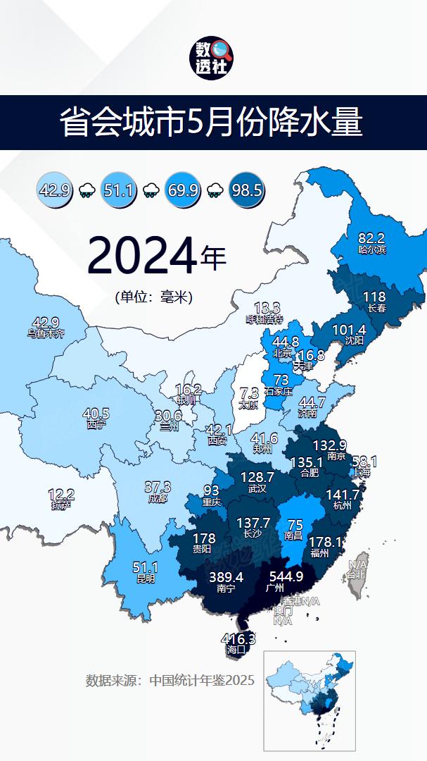 省会城市5月份降水量