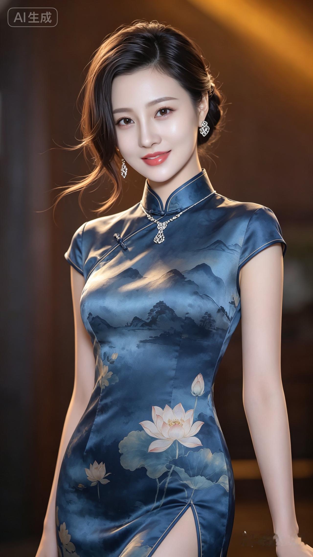 这美女穿着旗袍真好看！