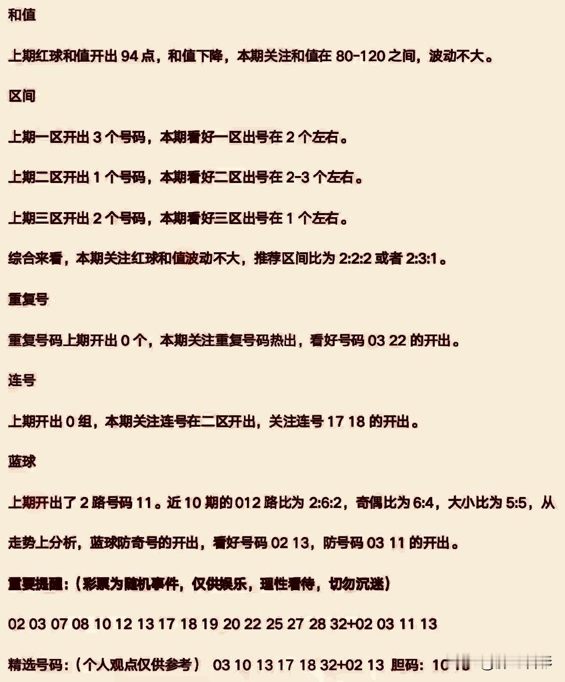 这两期双色球，丹丹拿捏蓝球很好。本期看好0213，防1113，基本跟我思路一