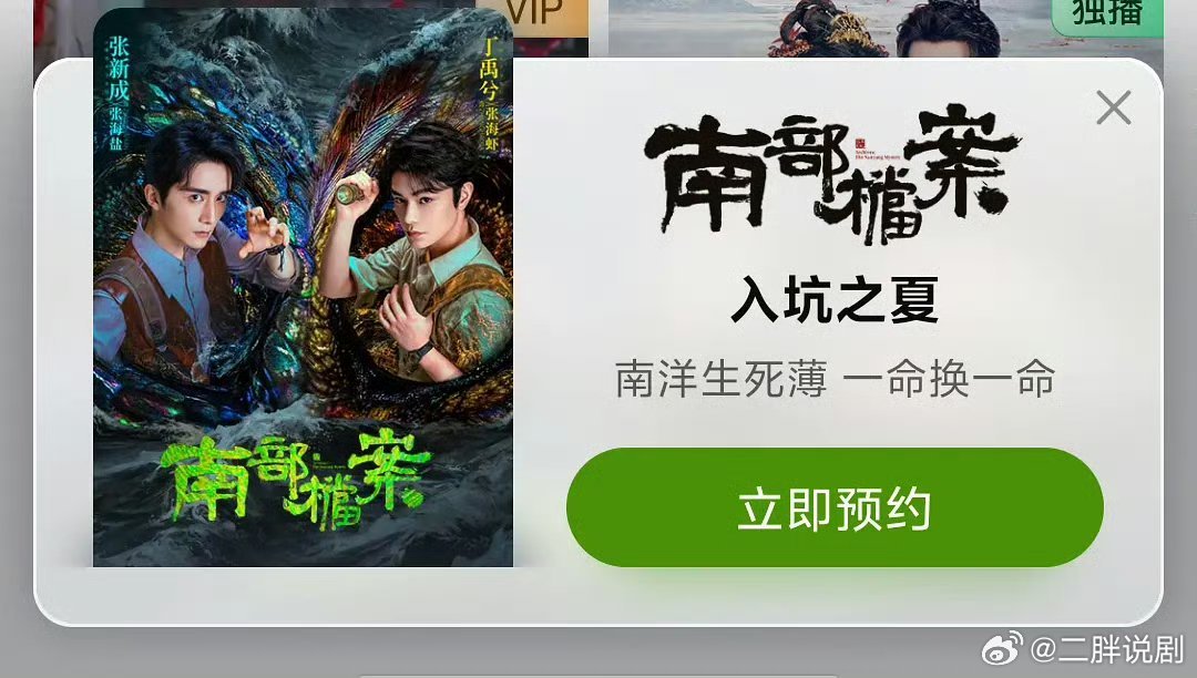【二胖发布】南部档案即将开播张新成、丁禹兮主演的《南部档案》爱奇艺即将开播！