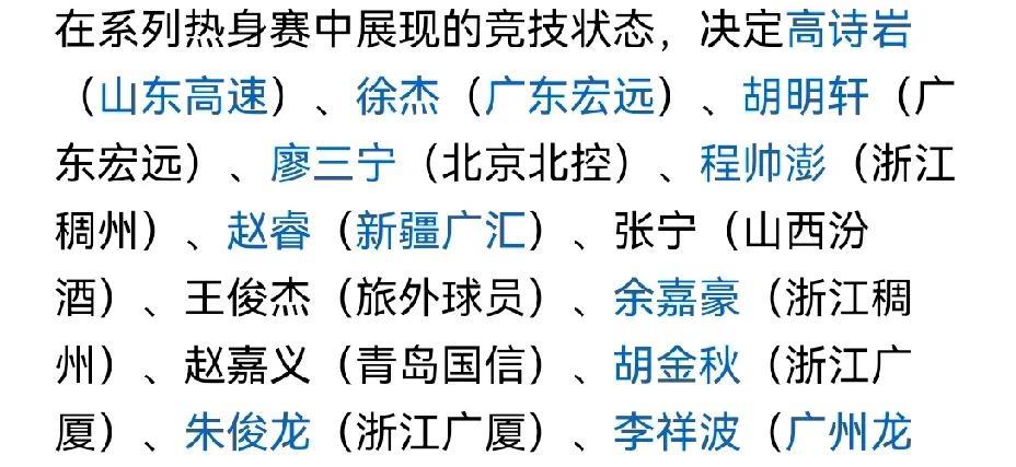 中国男篮亚洲杯人员名单定下来了，不得不说：一，作为山东高速男篮的球迷对于，高