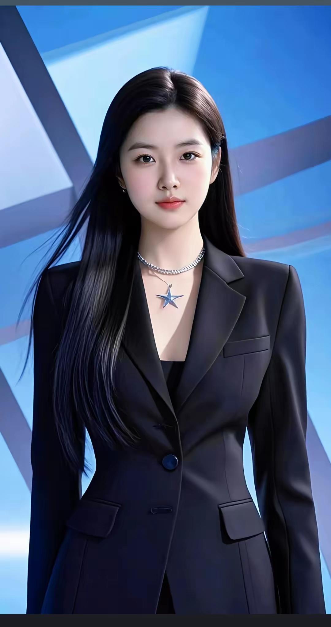 优雅黑西装，闪耀星项链，都市女强人风采！💼✨