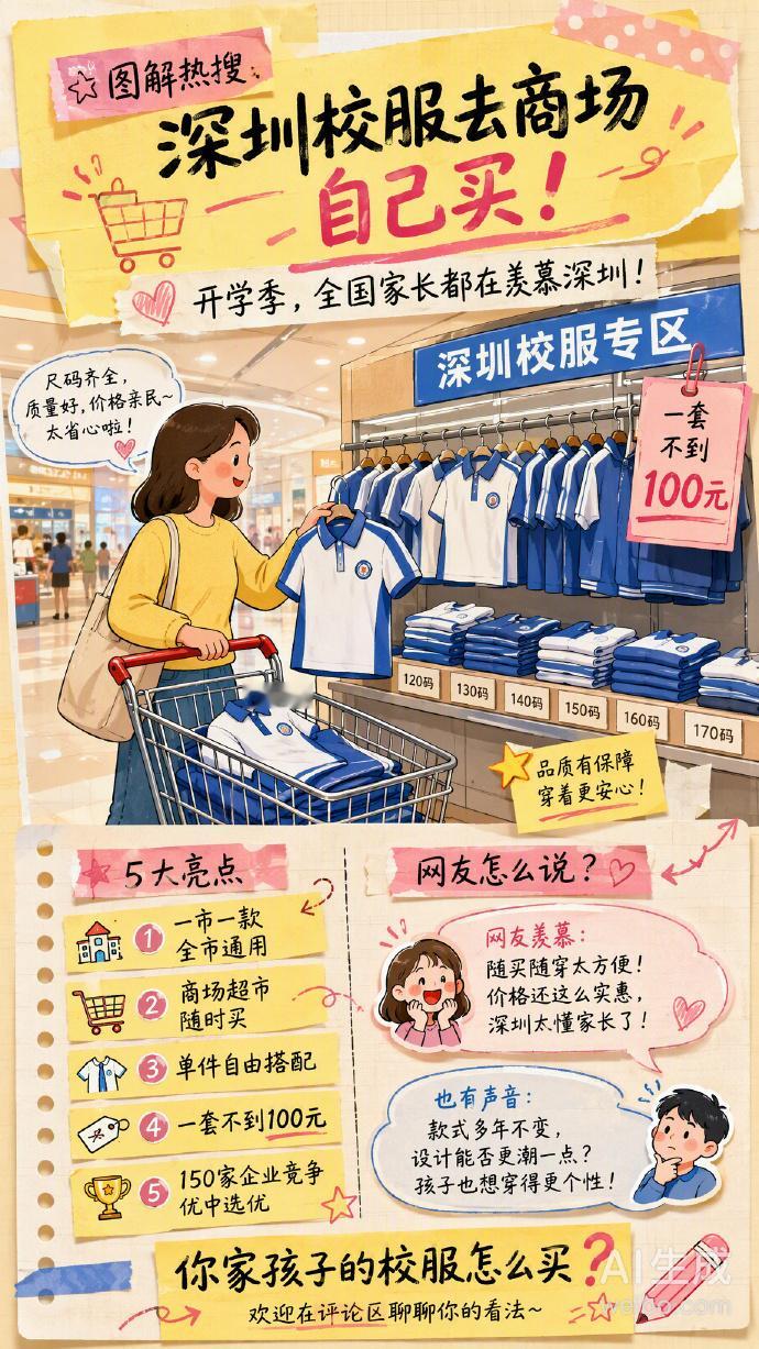 #深圳校服去商场自己买#深圳自2002年起实行"一市一款"校服统一标准，全市公立校款式通用、统一定价