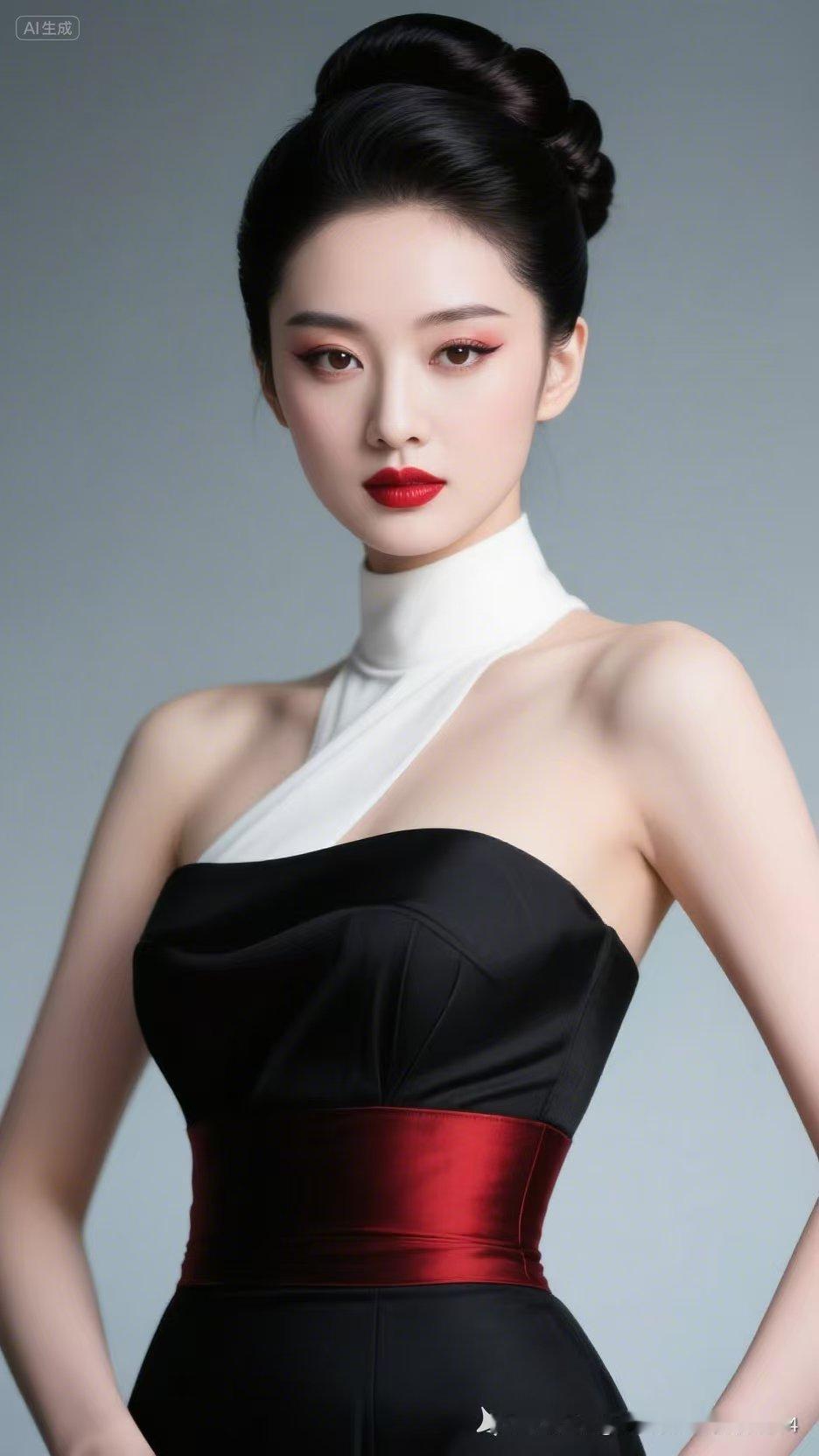 穿了件很有质感的黑红小礼服，优雅又显身材，感觉自己今天很特别，你说我这样穿美吗？