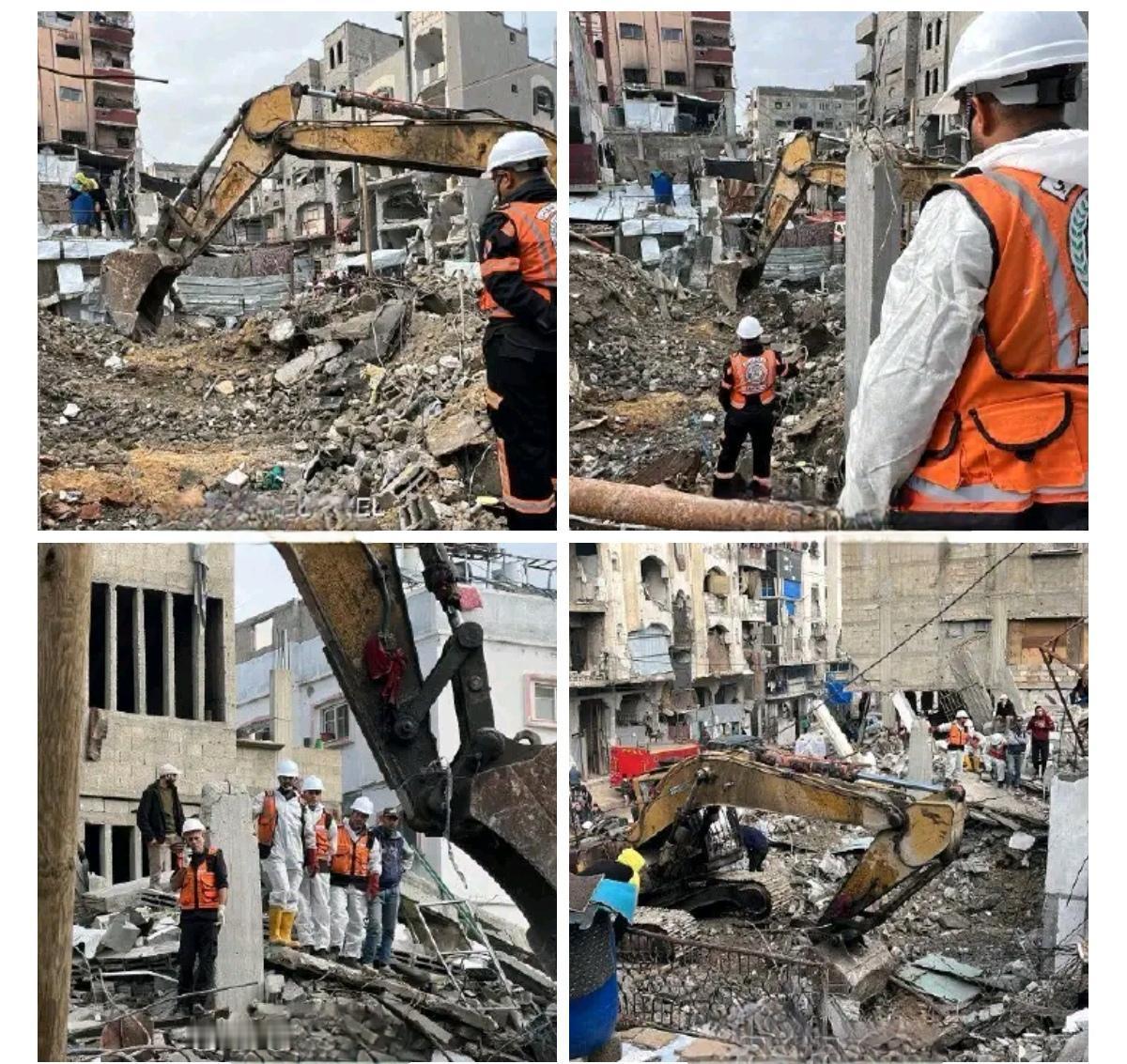 在加沙地带南部汗尤尼斯市，巴勒斯坦民防部门开始在被以色列军队摧毁的13栋房屋