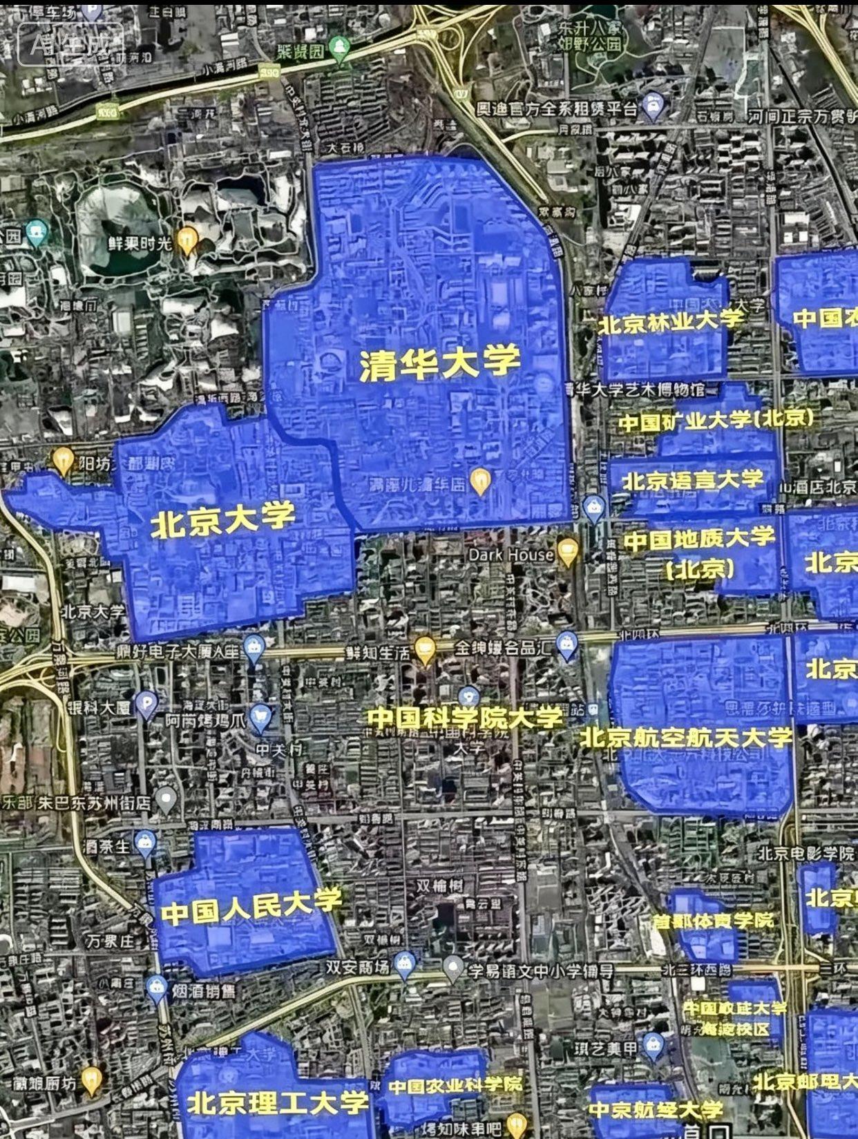 不看地图不知道，一看吓一跳。原来清华大学的占地面积这么大啊，比隔壁北大大了将近