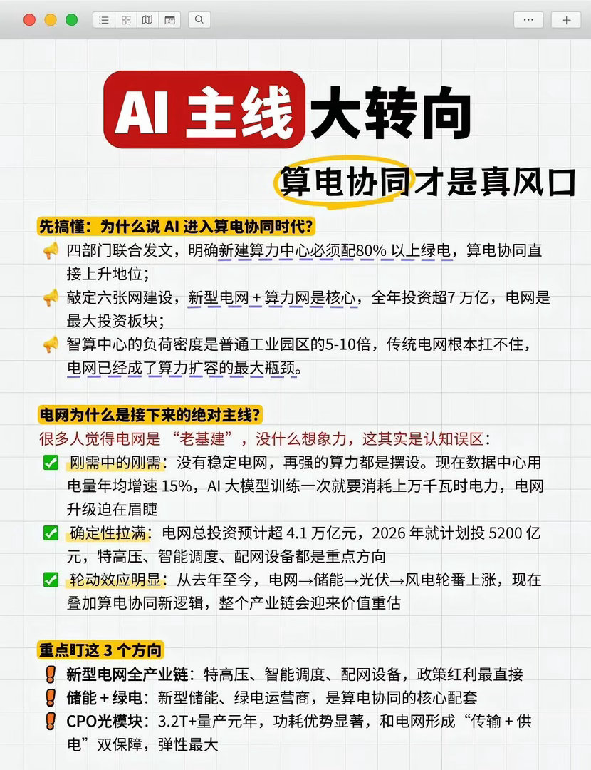 AI主线大转向，算电协同才是真风口？！个人分享，不构成投资建议！