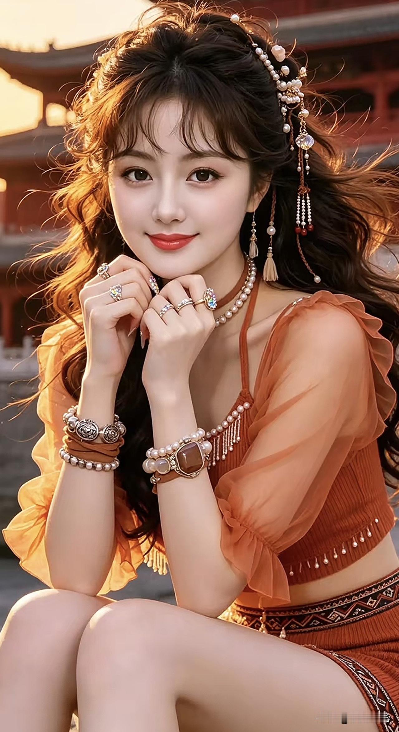 古风少女，优雅动人，珠宝闪耀，古典韵味古典国风美人国风唯美少女古典国风美女