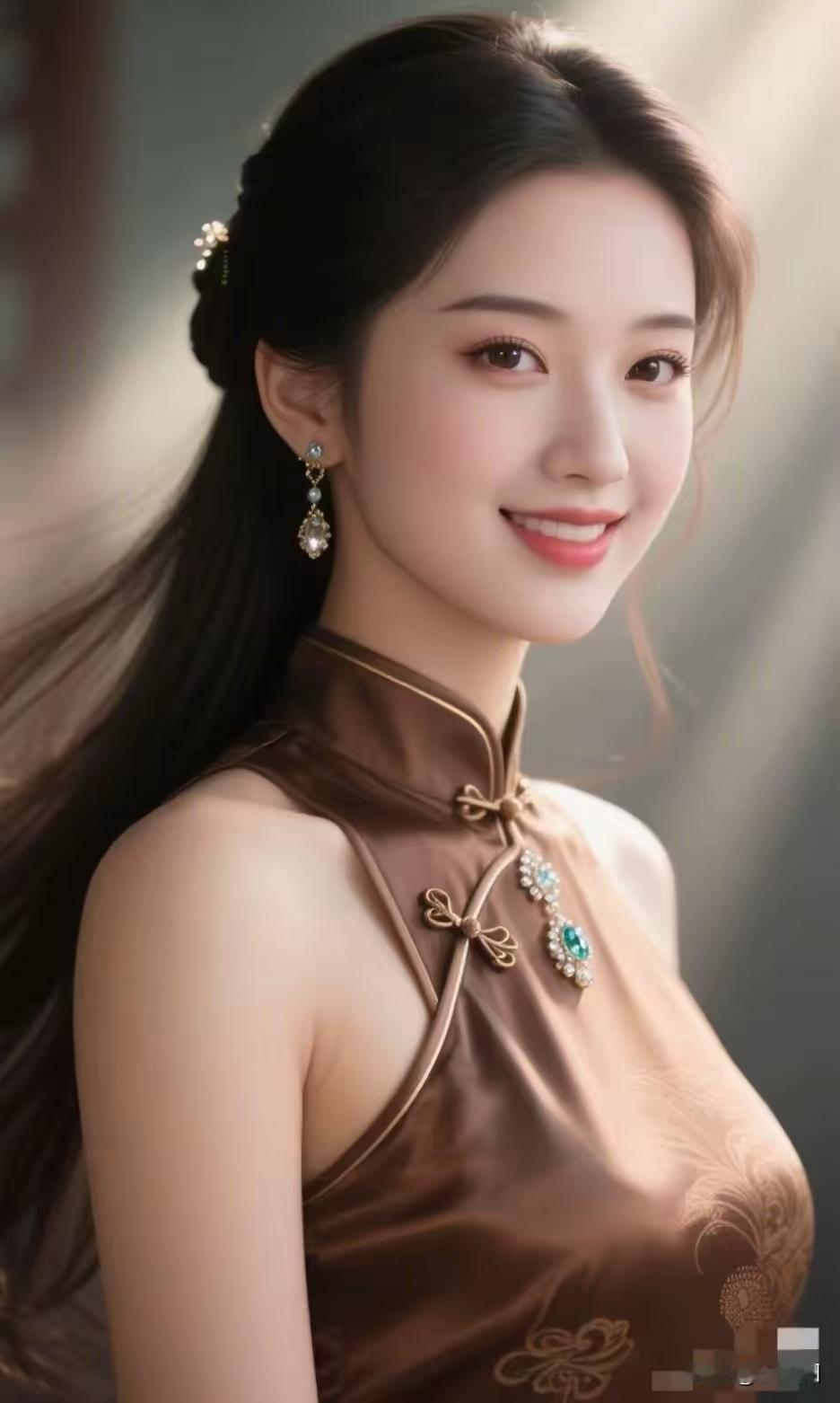 塞鸿秋·旗袍芳韵浅罗褐缎晨光漾，玲珑盘扣玉珰亮。青丝绾鬓清姿爽，翠簪衬影