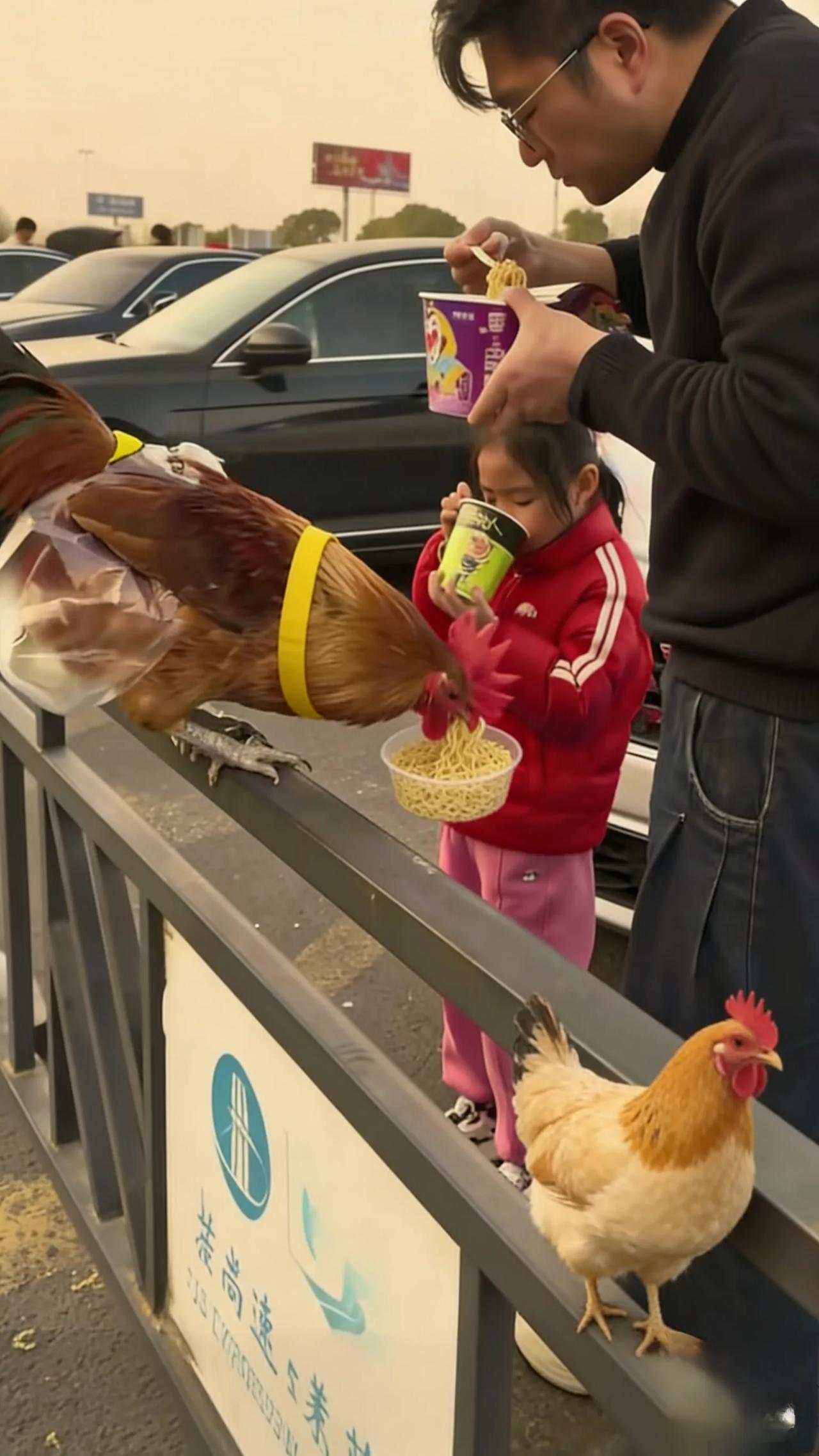 从盘中餐到全家宠，这只公鸡到底经历了什么？高速服务区里，一碗热气腾腾的泡面旁