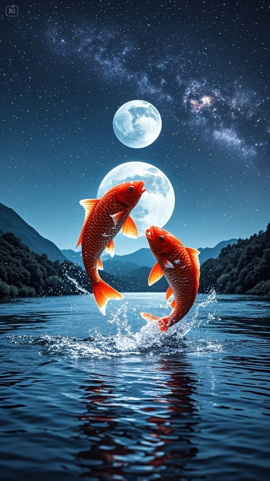 下联：半潭月色扰锦鲤。（题图来自网络）