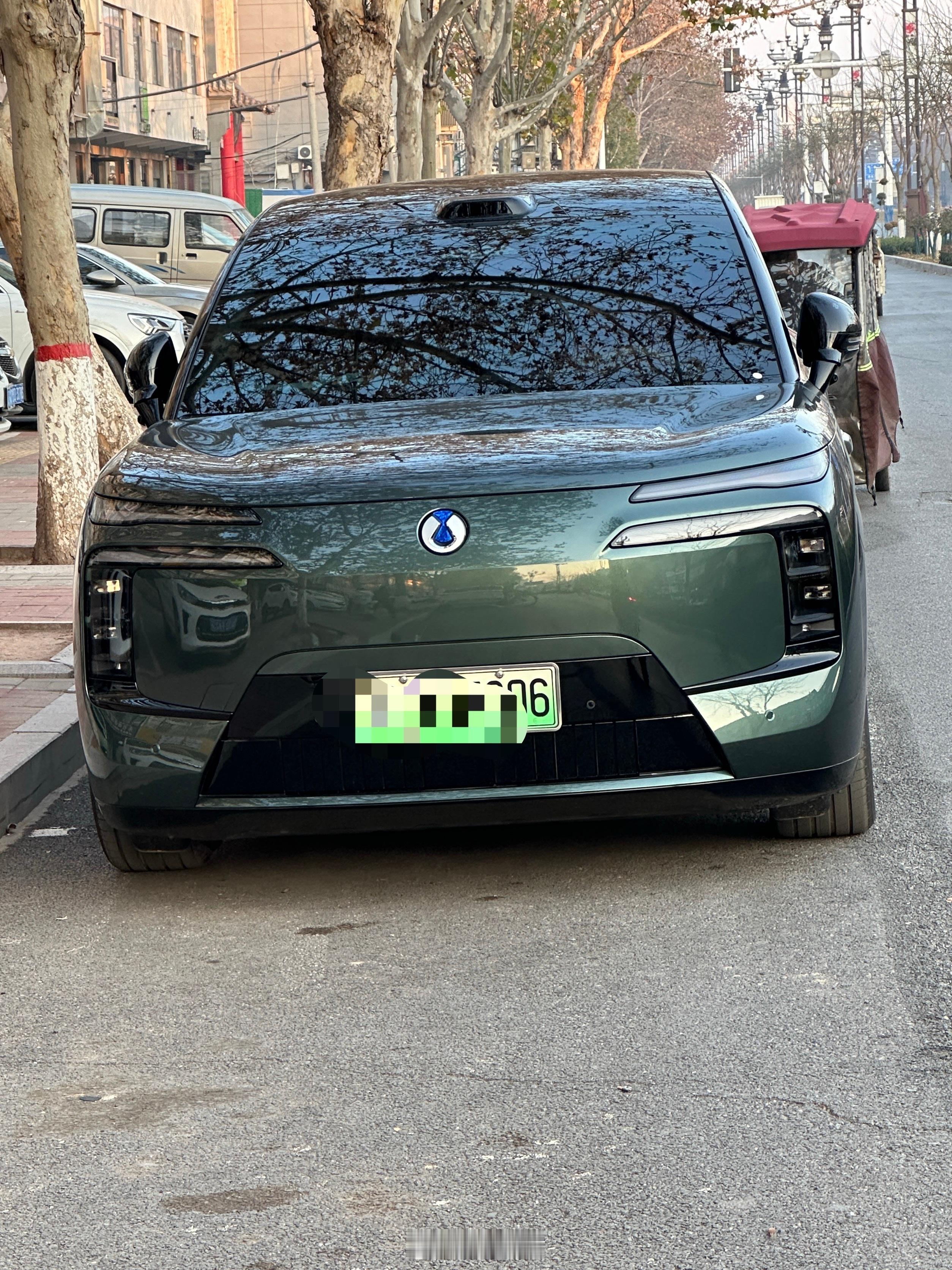 第一次在路上见到腾势N8L，没想到这么小的地方也有人买这么贵的车，绿色挺有特色