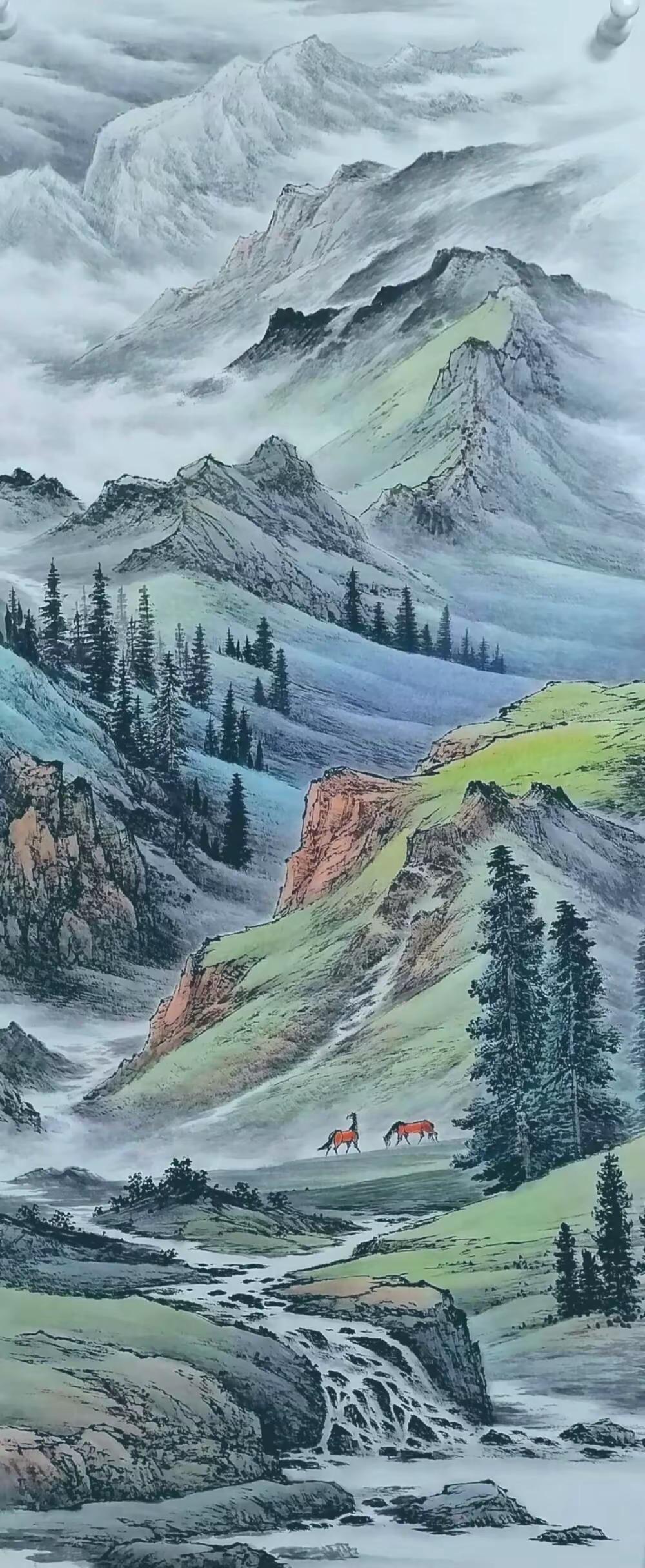 雪域牧歌。手绘国画谁说国画不创作者中心创作灵感意境山水画