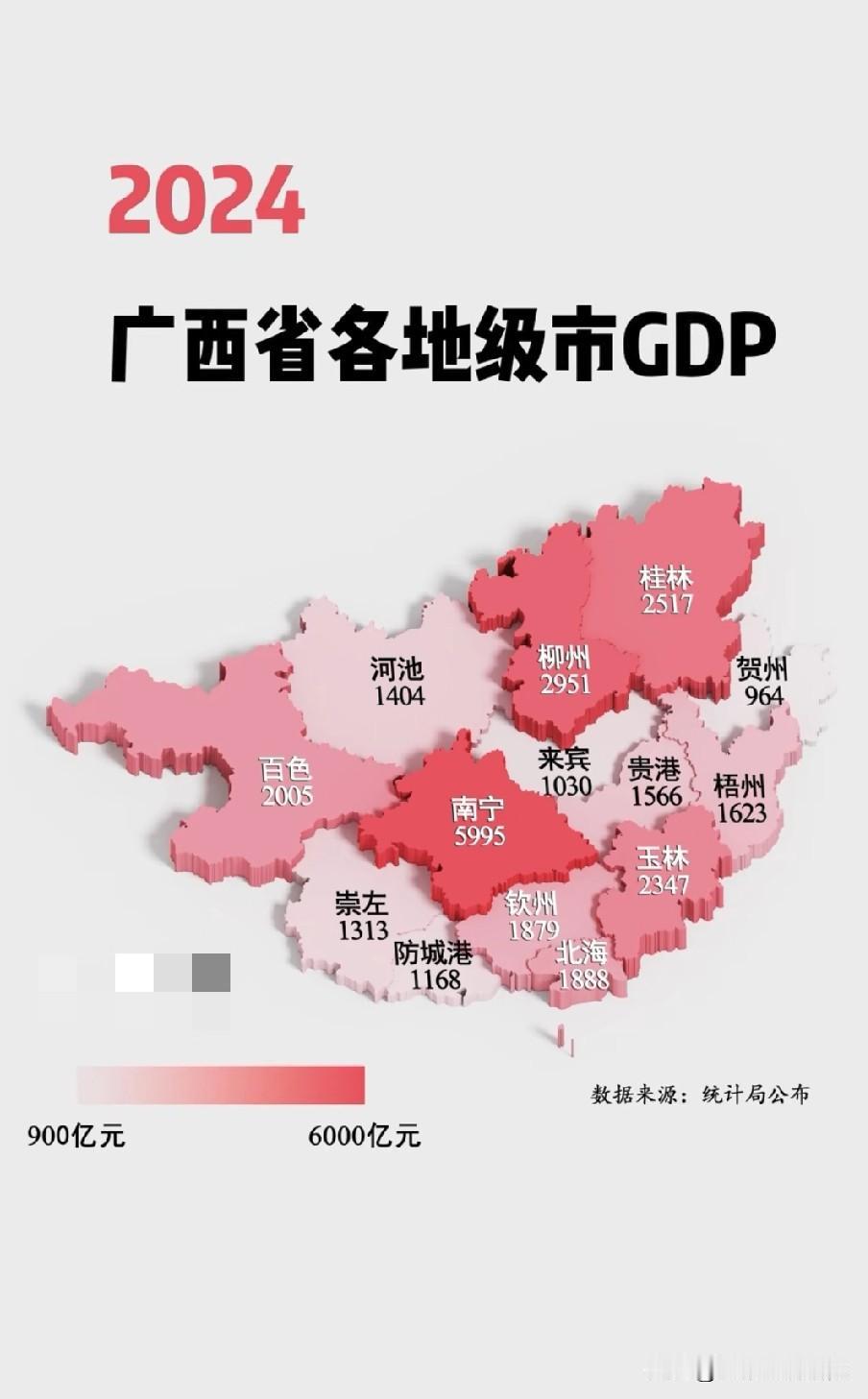 2024年广西省各城市GDP数据水平情况，广西省会城市南宁2024年GDP以59