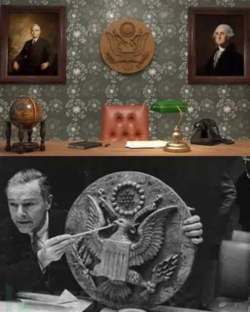 图片展示了冷战时期著名的“金唇”（TheThing）窃听器事件。1945年