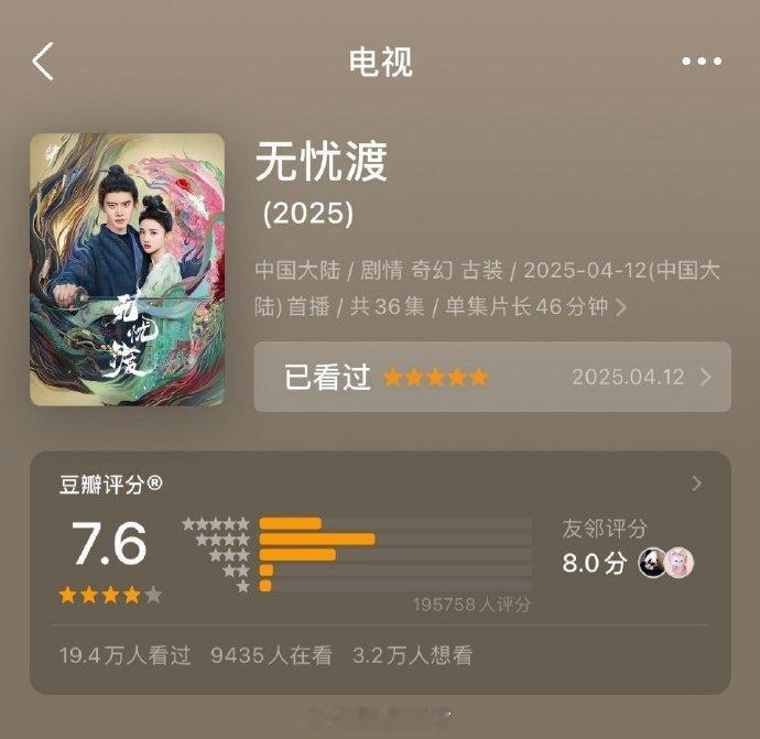 《无忧渡》明明是2025年爱奇艺站内【最高分、唯一9分剧】，豆瓣也拿下7.6的高