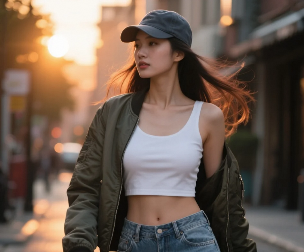 夹克+牛仔裤=酷妹必备穿搭公式，她穿出了灵魂