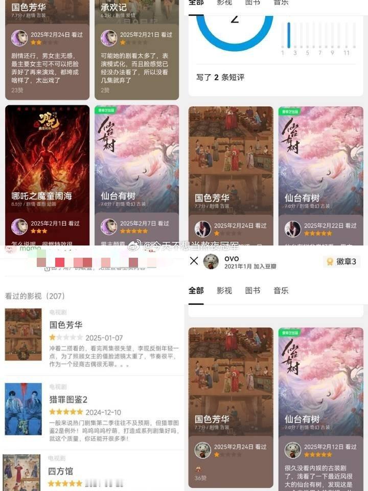 tg：给杨紫《国色芳华》打低分的用户，给哪些剧打了高分。就是样本数有点儿少啊，