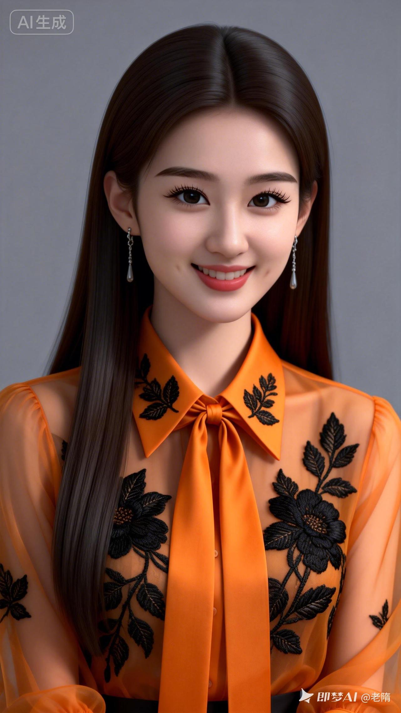 甜美少女风穿搭，橙色花朵衬衫搭配精致耳环，元气满满！🌸💖