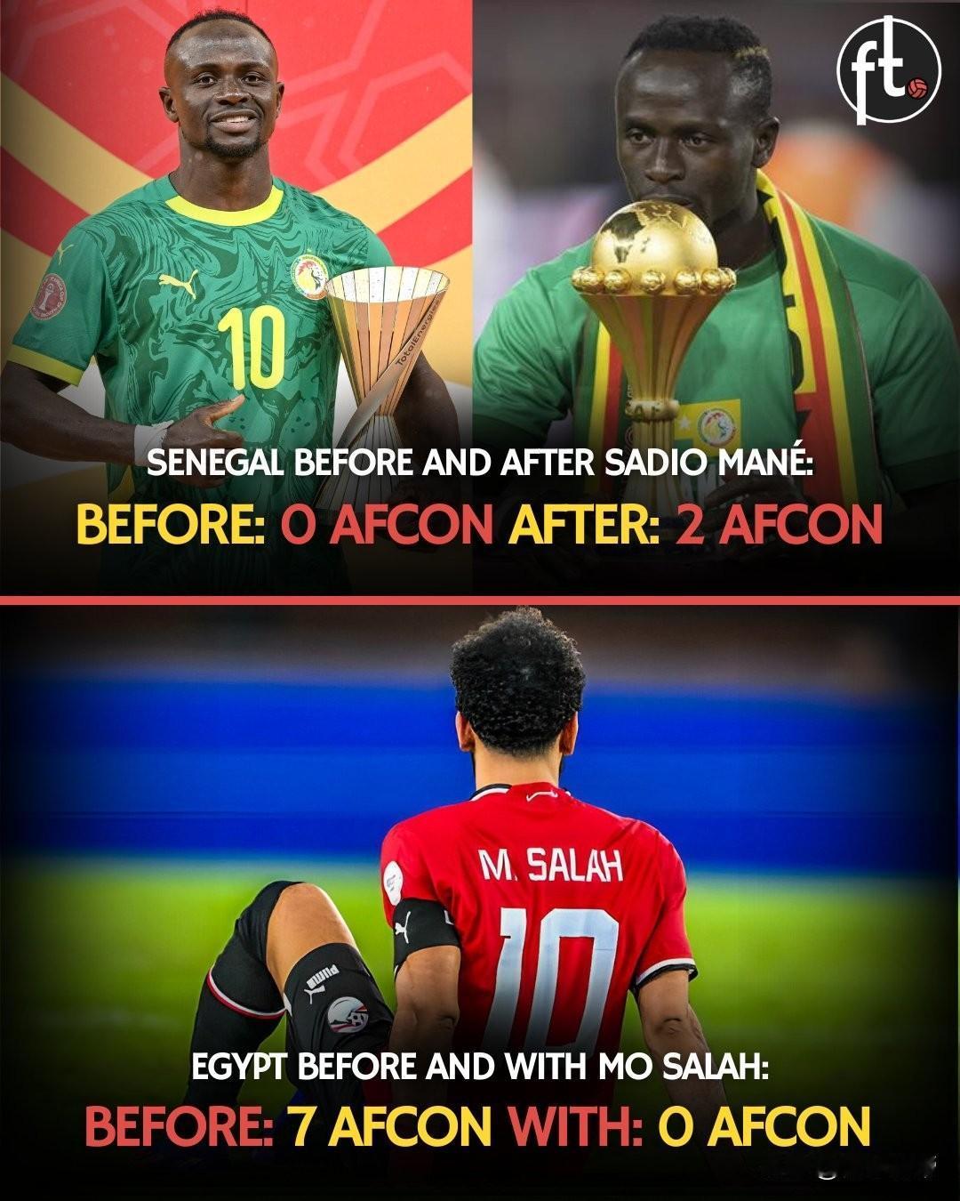 萨拉赫尴尬了，马内才是真正的非洲之王!萨拉赫加入埃及国家队之前，埃及拿到了7