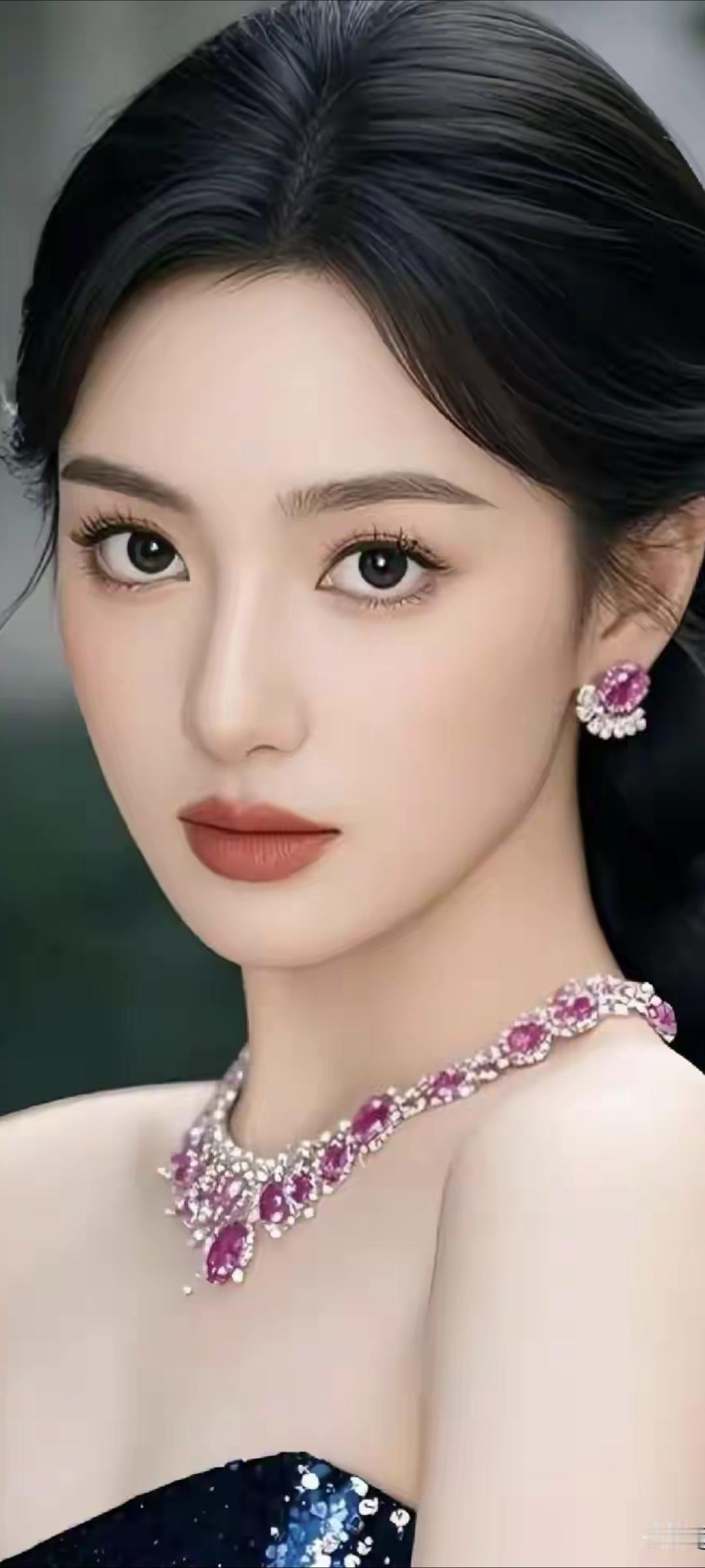 优雅黑发美人，闪耀珠宝项链，尽显奢华魅力！