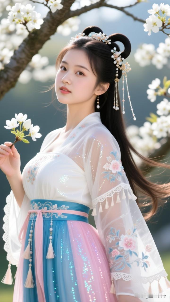 樱花树下，身着古装的少女，美得宛如画卷一般。樱花美照樱花少女照樱花写真照