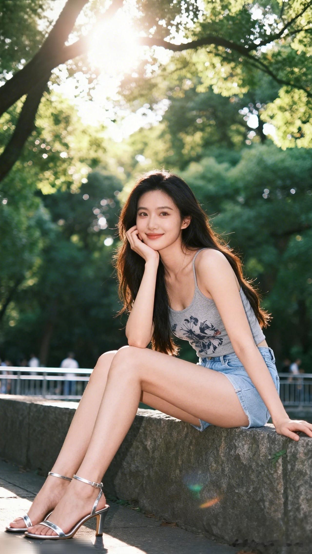 阳光下的少女，微笑着享受美好时光