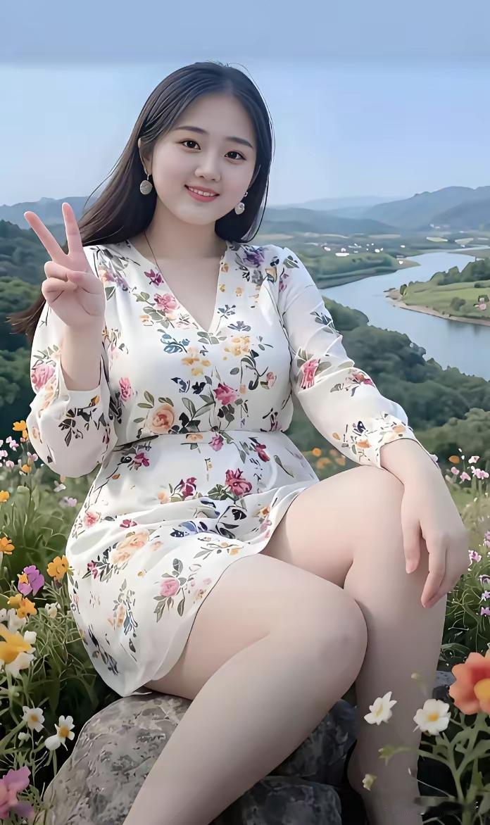山河为伴，花间浅笑，美女迷人。