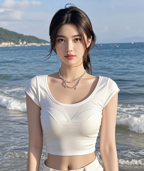 海边细沙绵软，佳人浅笑温暖岁月长