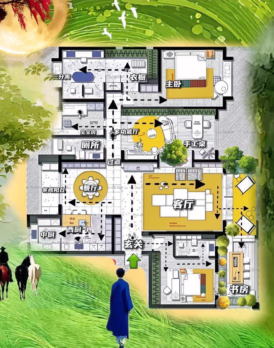 混搭出奇迹，随心所欲的302㎡真画饼，最起码布局上气质杠杠，做到每个空间，留余地