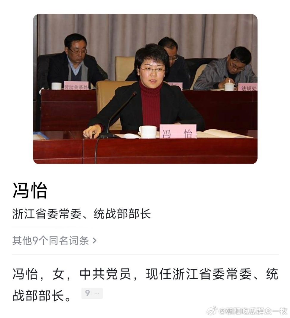 冯怡任浙江省委常委、统战部部长。