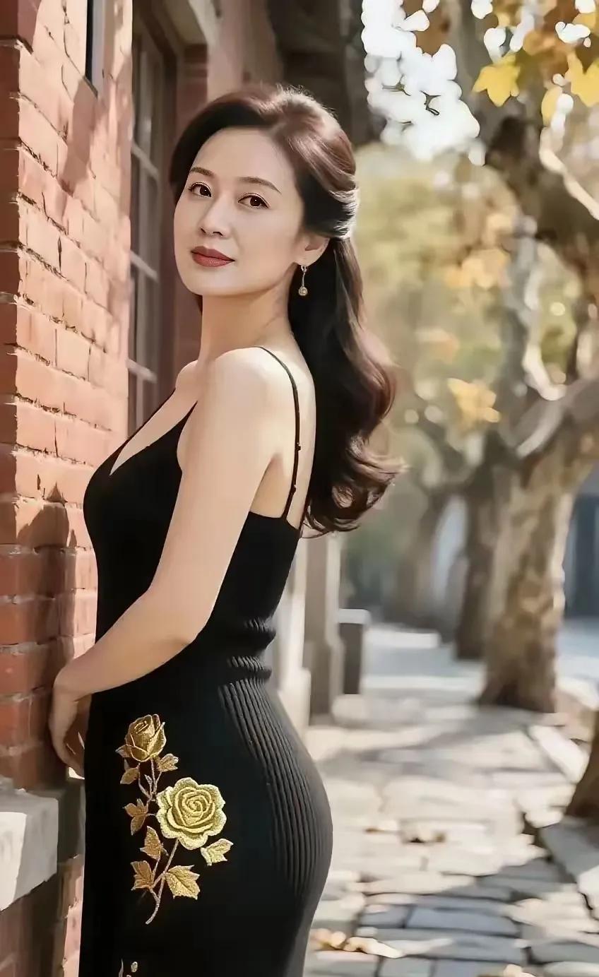 黑衣美女裁取蟾光织墨裳，金玫暗绽韵流芳。星垂裙摆凝霜骨，烬里生花岁月香。