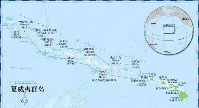 夏威夷群岛介绍夏威夷州是美国唯一一个群岛州，位于太平洋中部，有132个岛屿组成