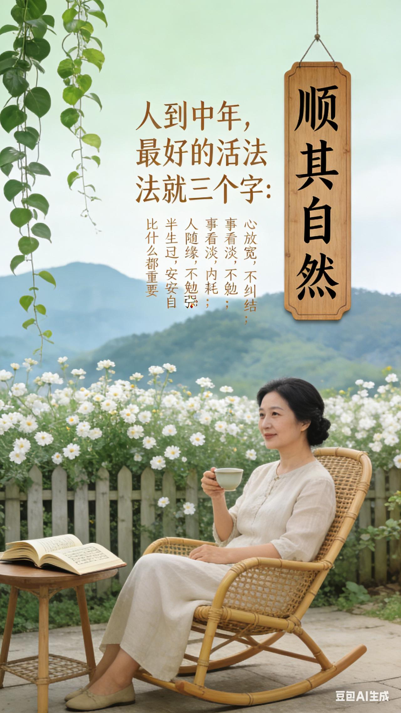 人到中年，最好的活法就三个字：顺其自然。心放宽，不纠结；事看淡，不内耗；