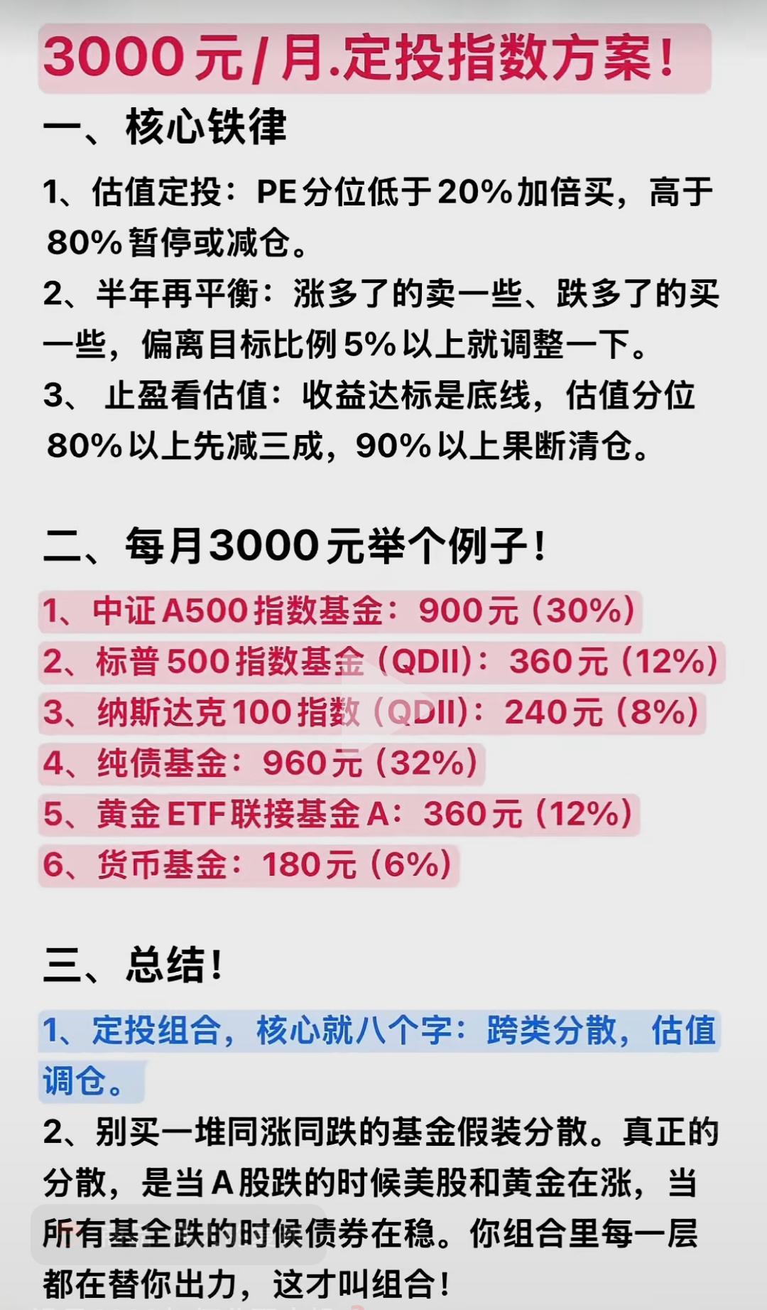 散户：基金，3000元/月，定投方案（干货）首先，我们要承认，我们是散户，没有