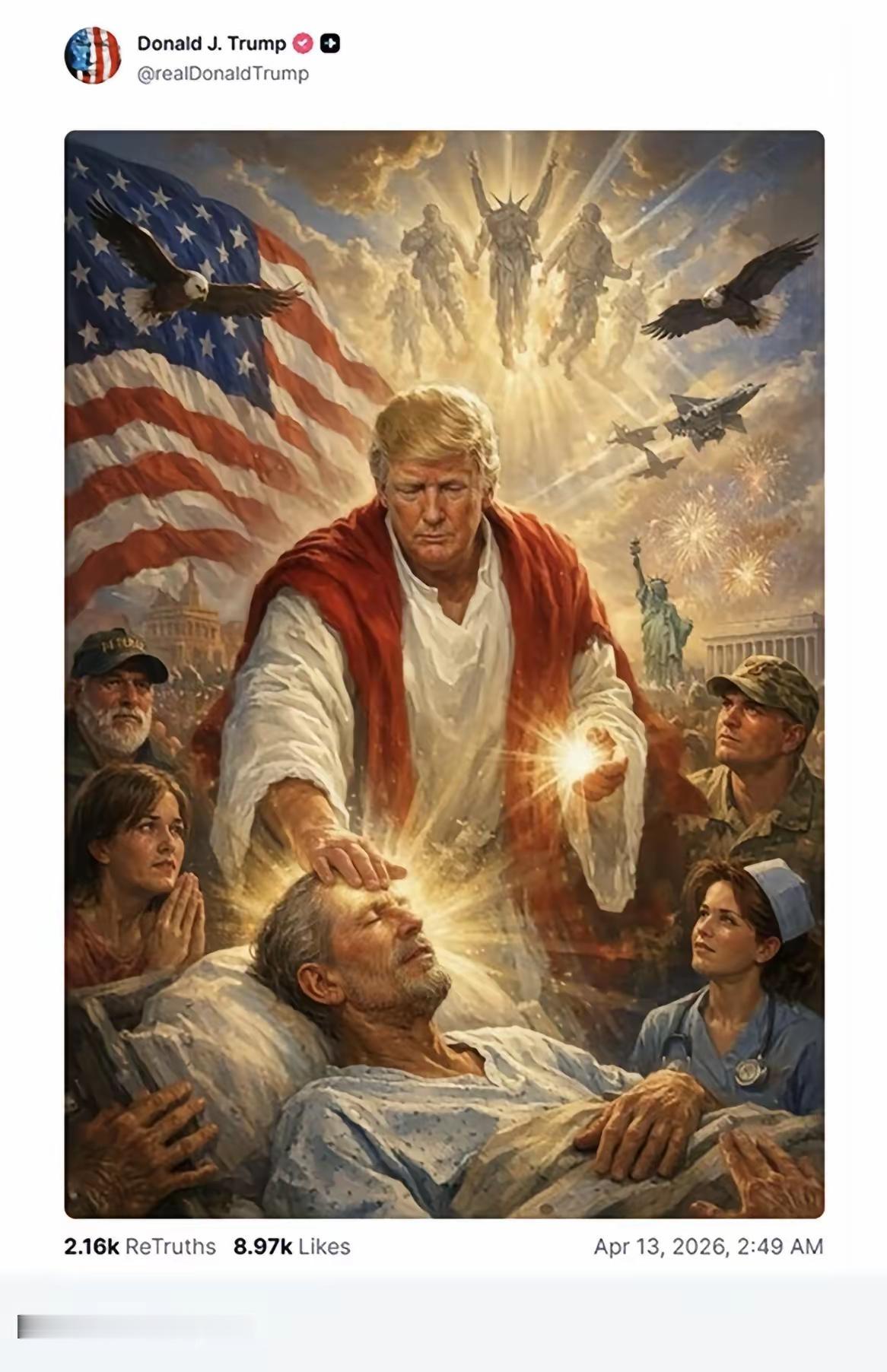 川普惹了大麻烦，批评教皇也就算了，还做了一个自己是耶稣基督的人工智能图像。做了也