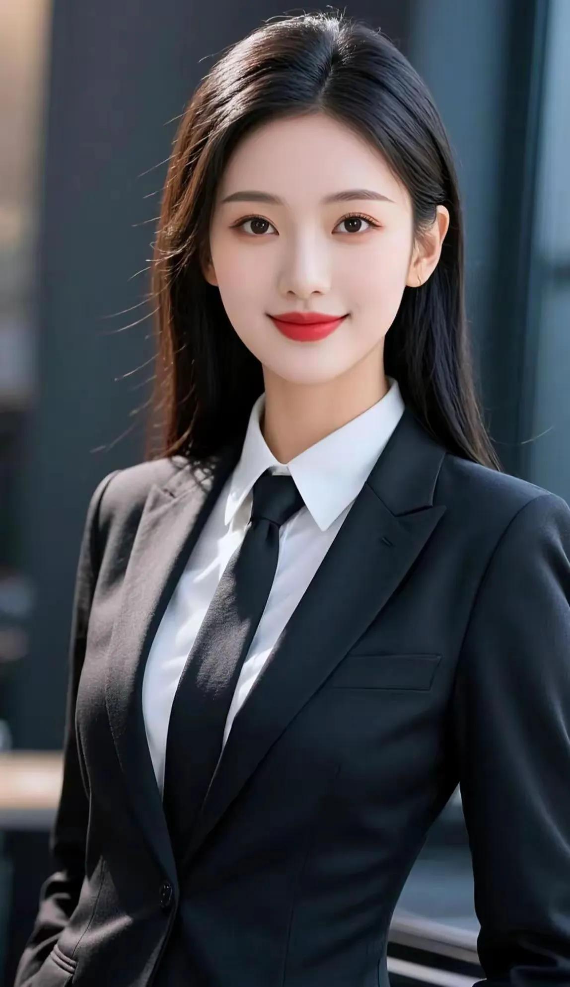职场女神范儿，黑色西装搭配白衬衫，自信满满！💼💄