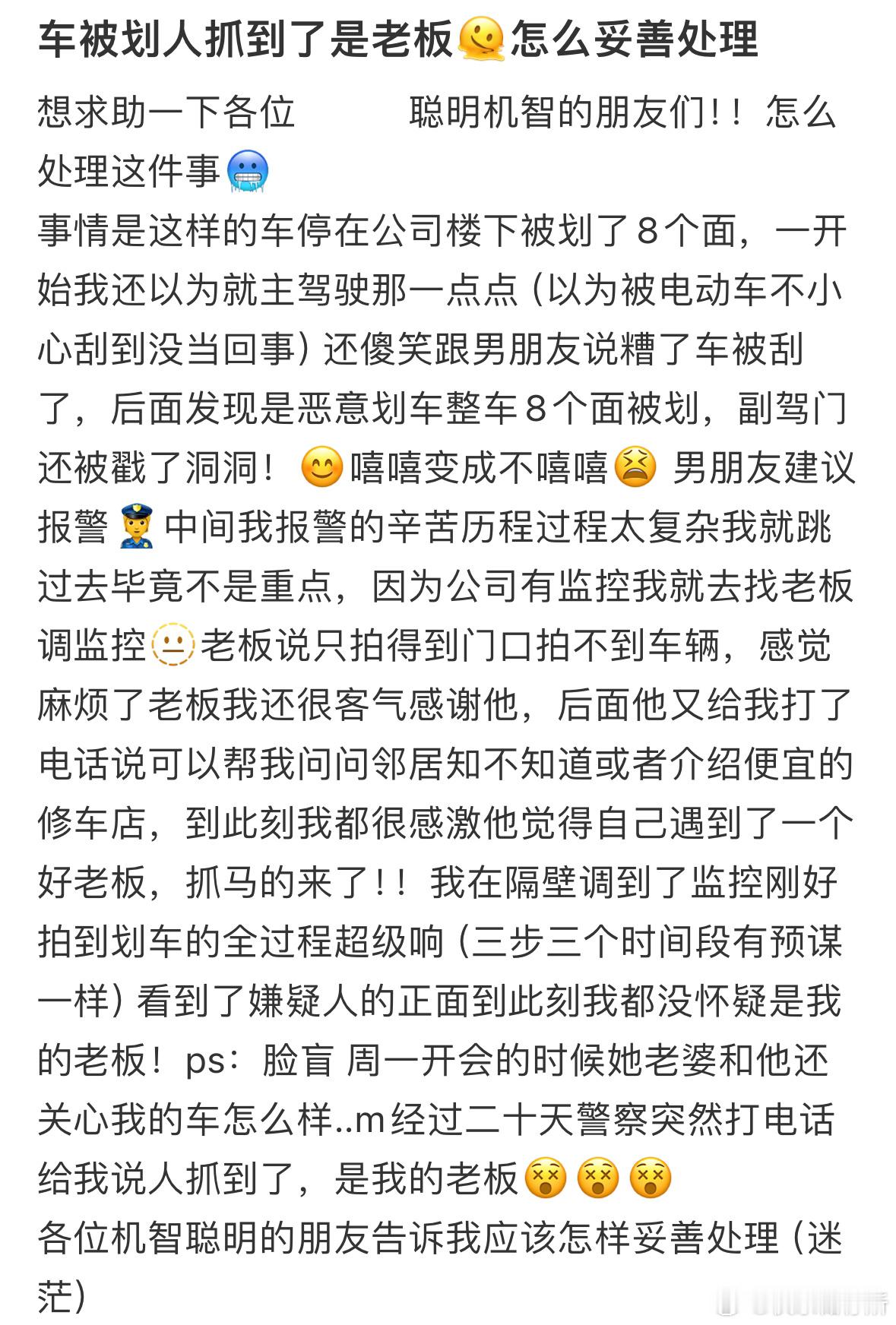 车被划人抓到了是老板🫠怎么妥善处理❓​​​