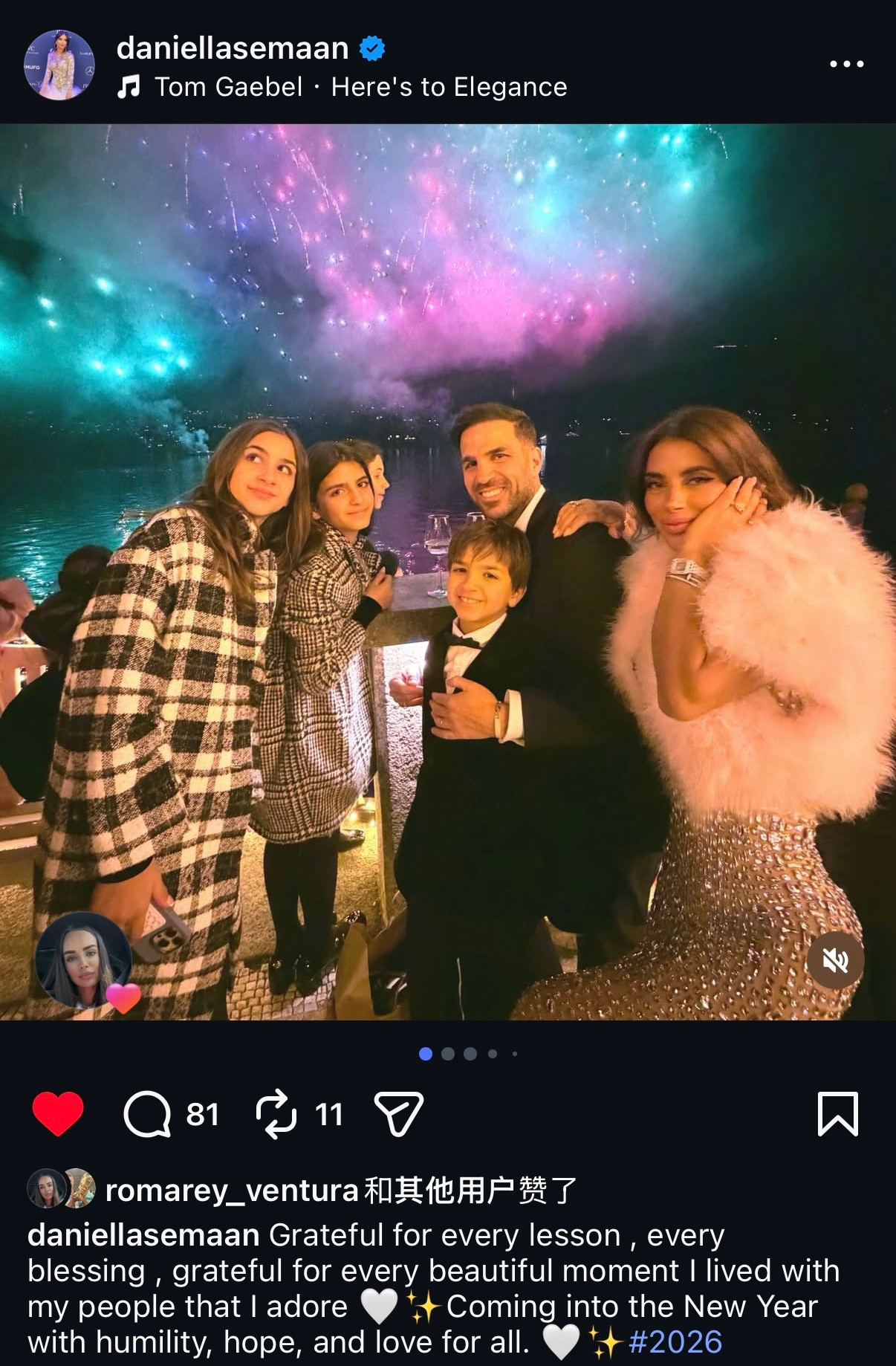 法布雷加斯妻子丹妮埃拉ins｜感谢每一个教训，每一份祝福，感谢与我挚爱的人们一起