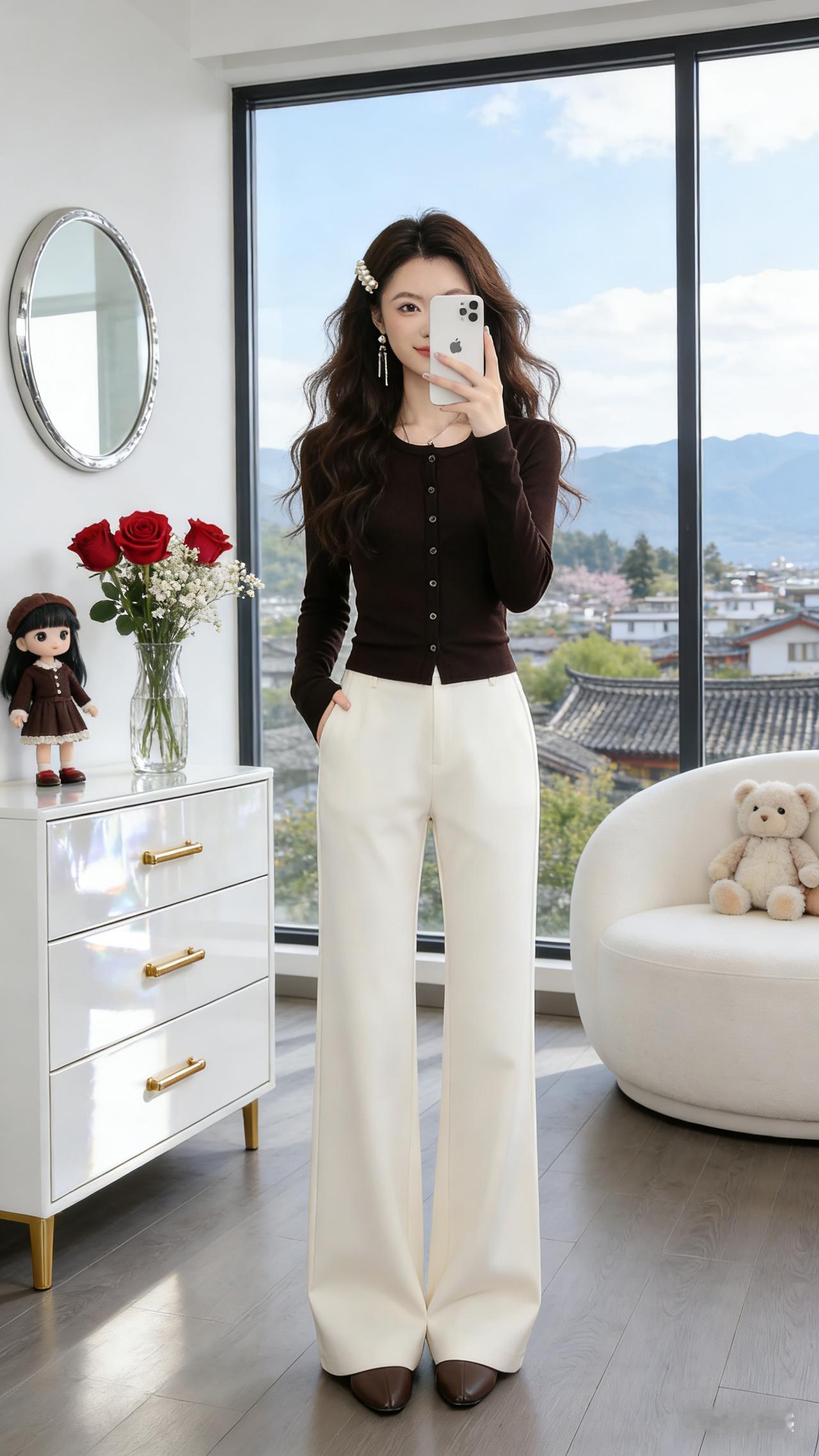 优雅穿搭指南：棕色上衣+白色阔腿裤，尽显时尚魅力！