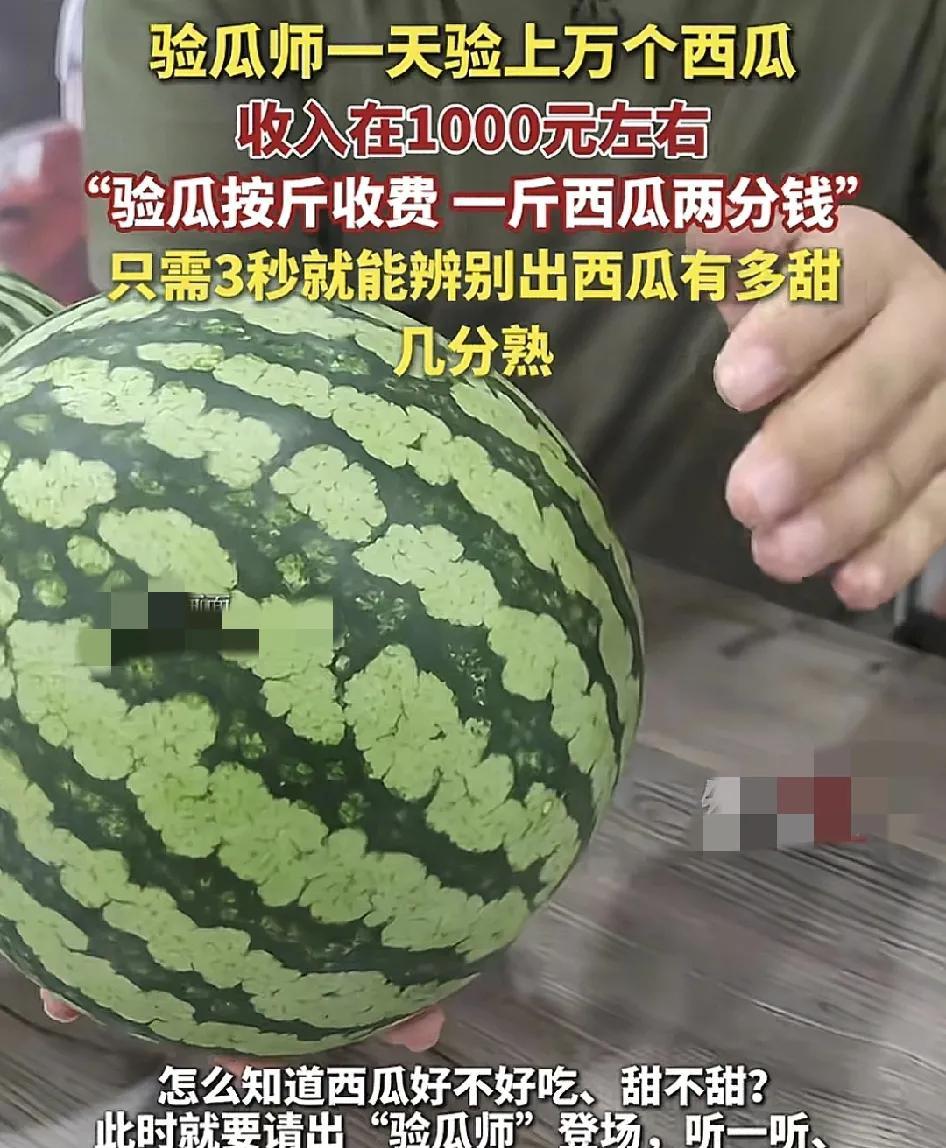 山东菏泽一西瓜市场一位验瓜师每天验收西瓜上百斤。他验收的价格是一斤西瓜两分钱，对