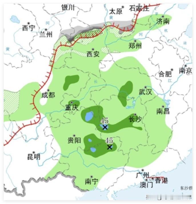 噢！2月22日到23日，大年初六和初七，广东广西的北面，大范围降雨来袭……贵州，