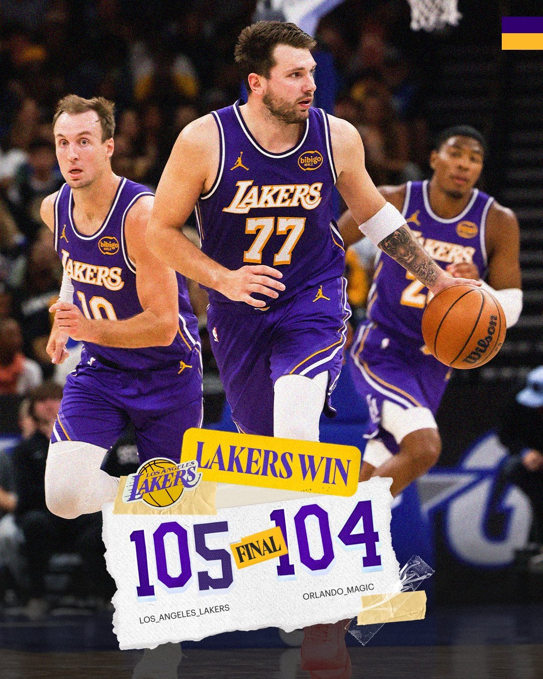 牛逼！肯纳德绝杀魔术，湖人九连胜了！！！——东契奇，33分5篮板8助攻——里夫斯