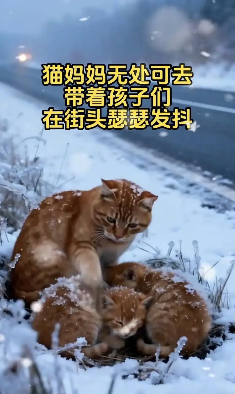 抖音上那个“救助流浪猫的小姐姐”大雪天把猫妈和三只奶猫抱上车，回家洗澡喂奶连夜跑
